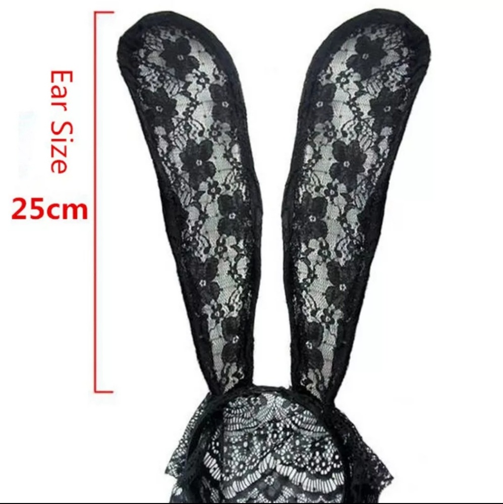 Black Lace Rabbit Ear Headband - Picture 3 of 3